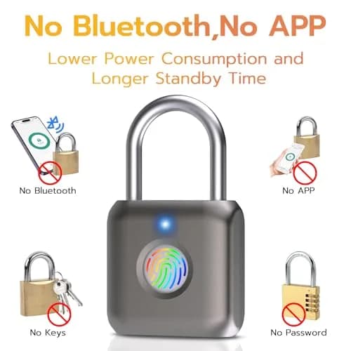 Pothunder Fingerprint Smart Padlock Lock Gray | Biometric Keyless Thumbprint Lock 62g (2.2 oz) thumbnail 4
