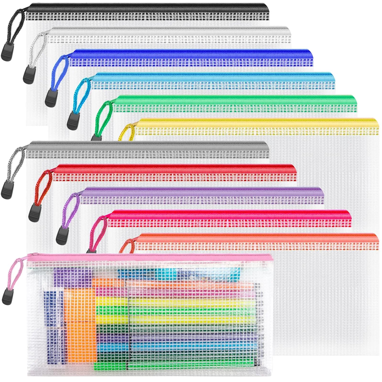 Umriox 12 Pack A6 Mesh Zipper Pouch Bags | Color Coded Small Organizer for Office & School - main product image