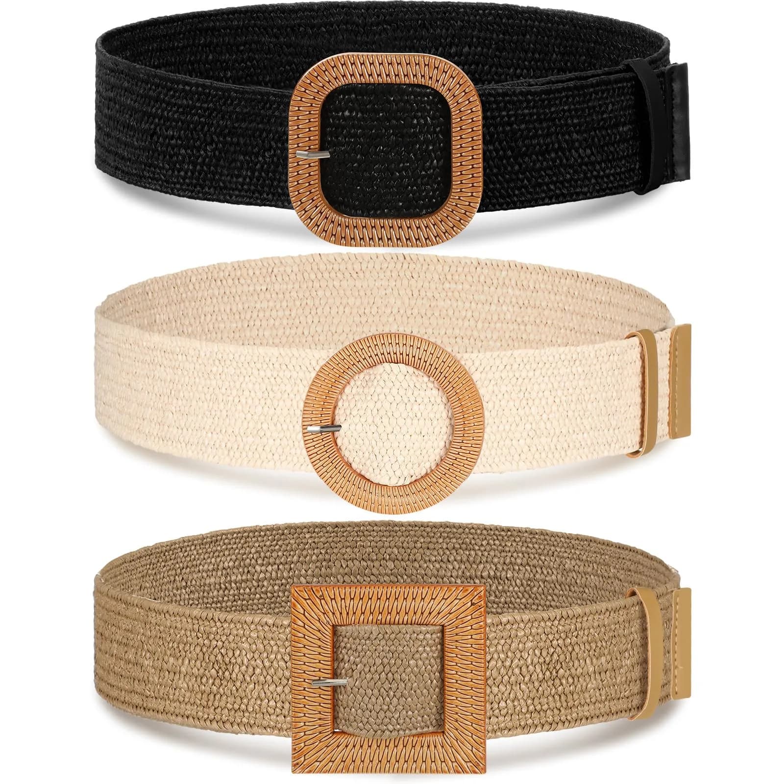 Syhood Woven Belt Dress, Fit Waist Size Below 40'' | Bohemian Elastic Waist Belt for Women — Black, Khaki, Apricot