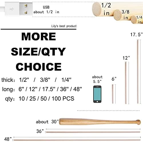 HOPELF 100PCS Bamboo Dowel Rods 1/4 x 12 Inch | Smooth, Sturdy Craft Wood for DIY Projects thumbnail 3