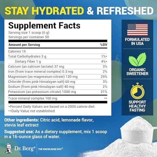 Dr. Berg Zero Sugar Hydration Keto Electrolyte Powder 300g | No Sugar, Potassium & Pink Himalayan Salt thumbnail 3