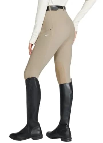 Willit Women's High Rise Riding Pants with Suede Knee Patches & Zip Pockets - Khaki Medium | 4-Way Stretch & UPF 50+ Sun Protection thumbnail 3