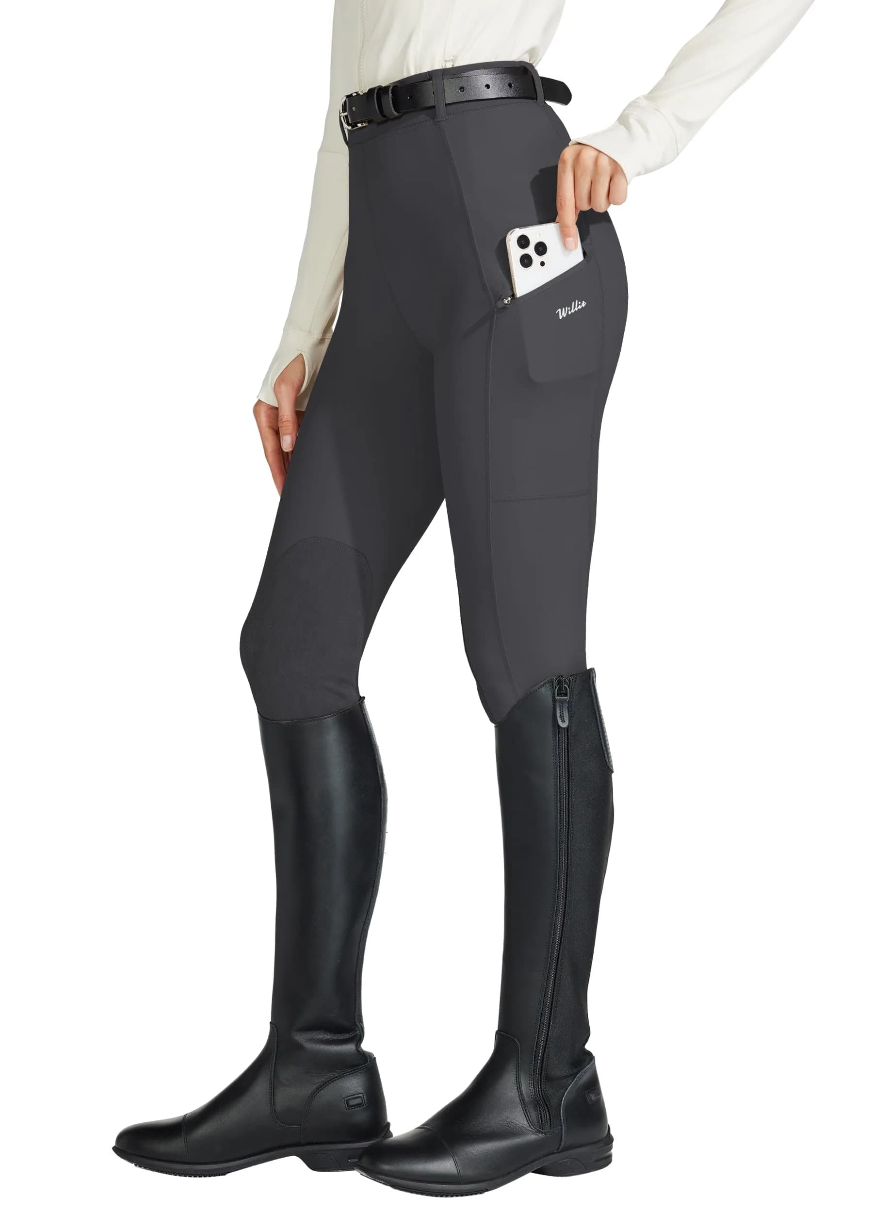 Willit Women's High Rise Riding Pants with Suede Knee Patches & Zip Pockets - Khaki Medium | 4-Way Stretch & UPF 50+ Sun Protection — Gray / Medium