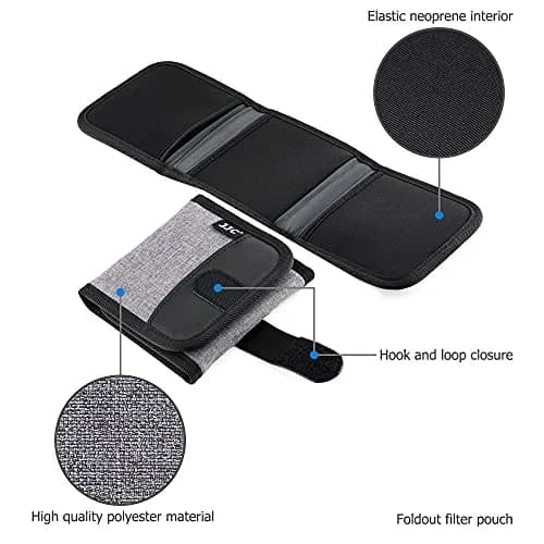JJC 3-Pocket Lens Filter Pouch Case, Wallet for Circular Filters up to 82mm | Durable Polyester & Neoprene thumbnail 3