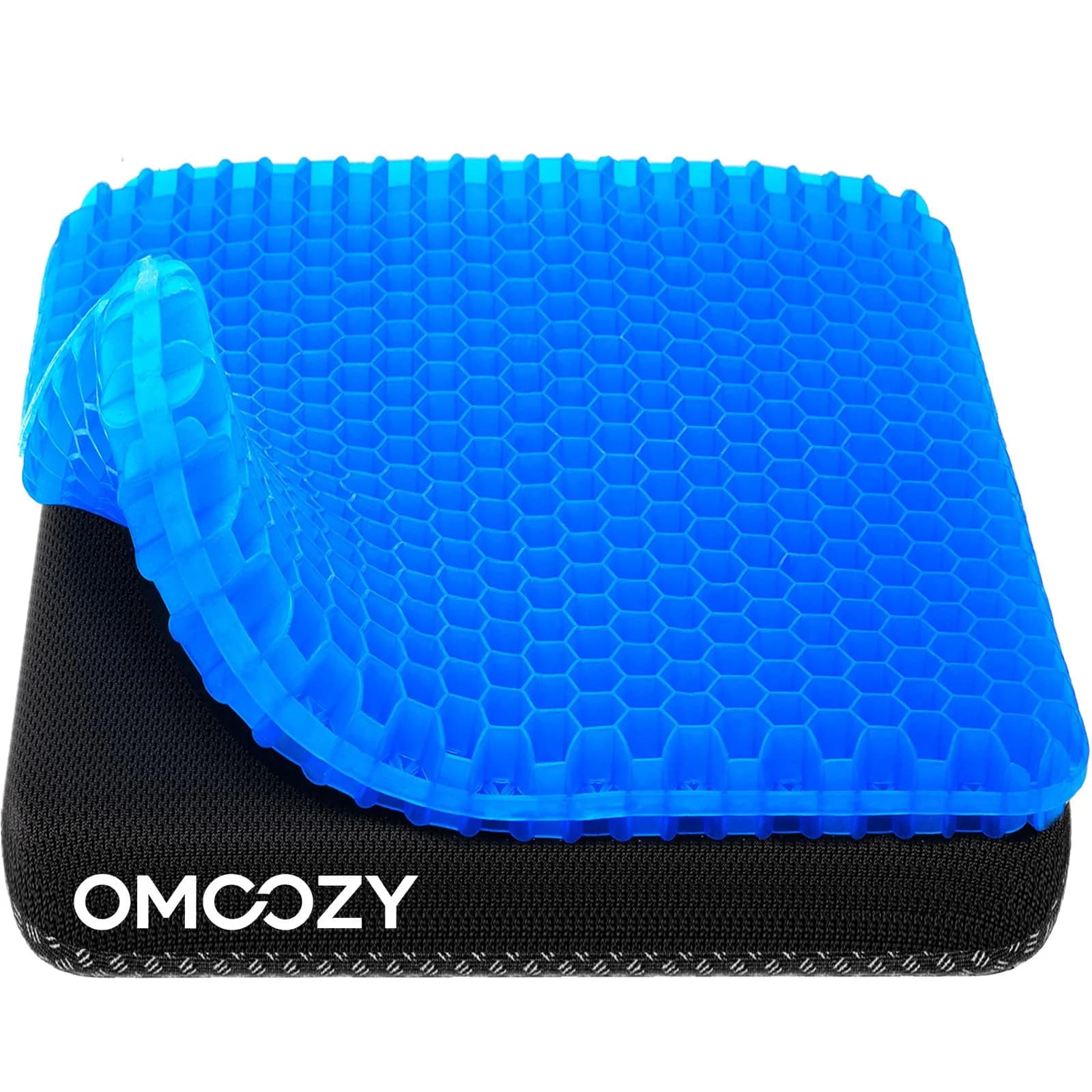 OMCOZY Gel Seat Cushion 47.02 cm x 43.97 cm x 3.84 cm (18.51 x 17.33 x 1.51 inches) | Pain Relief & Breathable for Office Chairs — Blue