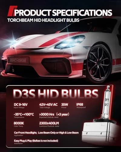 Torchbeam D3S HID Xenon Headlight Bulbs 8000K Ice Blue (2-Pack) | High Beam Low Beam Replacement thumbnail 2