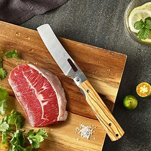 SENBON Ultra Sharp Folding Chef Knife with Olive Wood Handle | 20.3 cm (8 in) Blade thumbnail 4