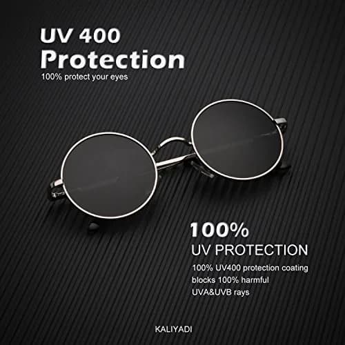 KALIYADI Round Polarized Sunglasses for Men Women | UV Protection, Metal Frame, 45mm Lens Width thumbnail 2
