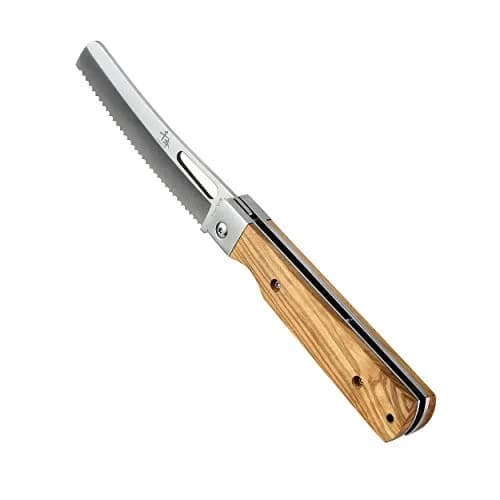 SENBON 440A Stainless Steel Pocket Folding Bread Knife 23cm (9in) | Serrated Blade with Olive Wood Handle thumbnail 5