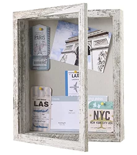 Califortree Shadow Box Frame 8.5x11 with Linen Back | Rustic White Display Case thumbnail 1