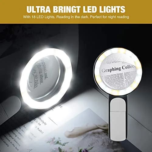 JMH Handheld Magnifying Glass with Light, 3.15" Lens | 18 LEDs, 3 Light Modes, 3x Magnification thumbnail 7