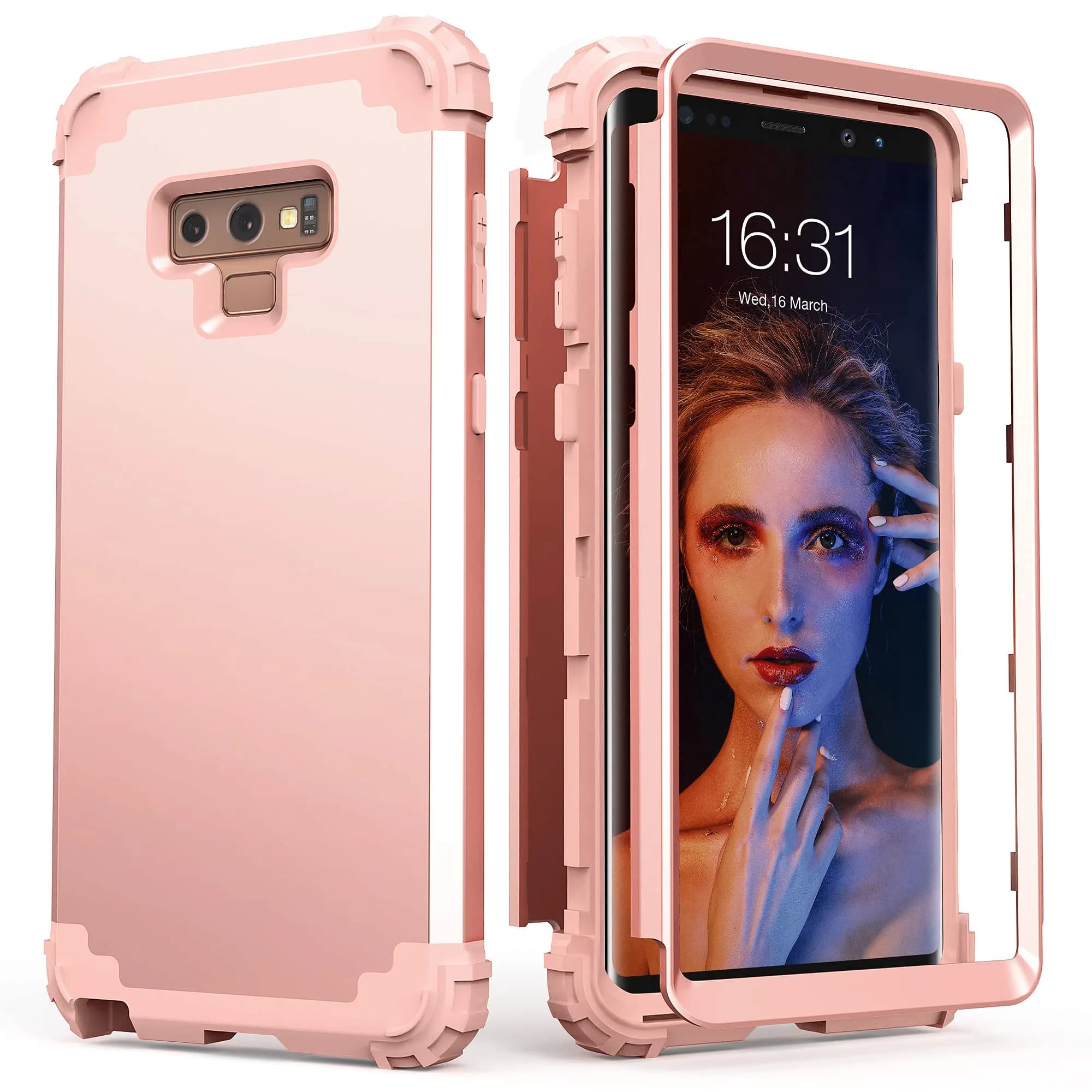 IDweel Galaxy Note 9 Case, 3 in 1 Shockproof Slim Hybrid Heavy Duty Protection, Red — Rose Gold