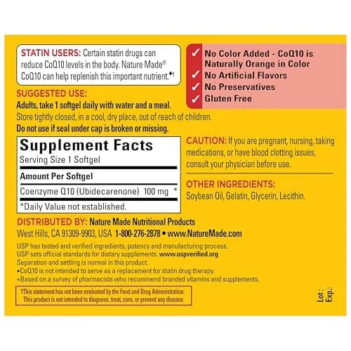 Nature Made CoQ10 100mg Softgels Support, 120 Softgels | USP Verified Antioxidant Supplement thumbnail 7