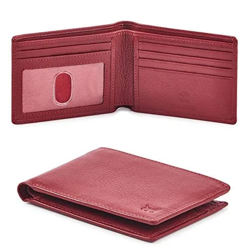 Wise Owl Accessories Red Wallet Real Leather RFID Blocking Slim Minimalist Front Pocket (Nappa, Red) | Compact & Stylish thumbnail 1