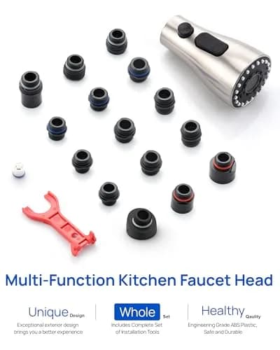 J-HVA Pull Down Kitchen Faucet Sprayer Head Replacement Part, Brushed Nickel | 3-Function Nozzle for Easy Cleaning thumbnail 9