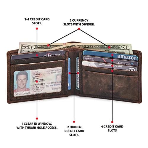 Wise Owl Accessories Real Leather Bifold Wallet RFID Blocking Slim Front Pocket | Minimalist & Stylish (4"x3.25"x0.75") thumbnail 3