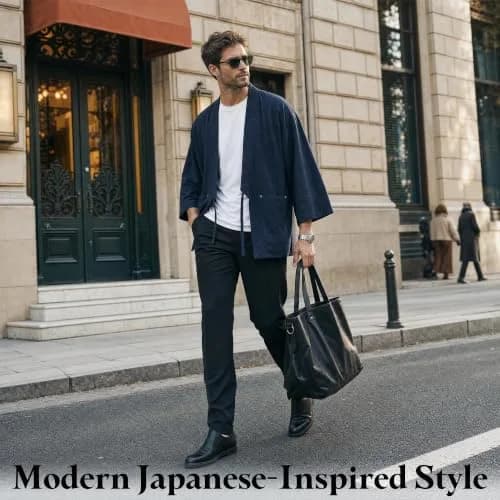 Haseil Men's Kimono Cardigan Japanese Jackets Casual Cotton 3/4 Sleeve Navy Blue M | Lightweight Linen Outwear thumbnail 2