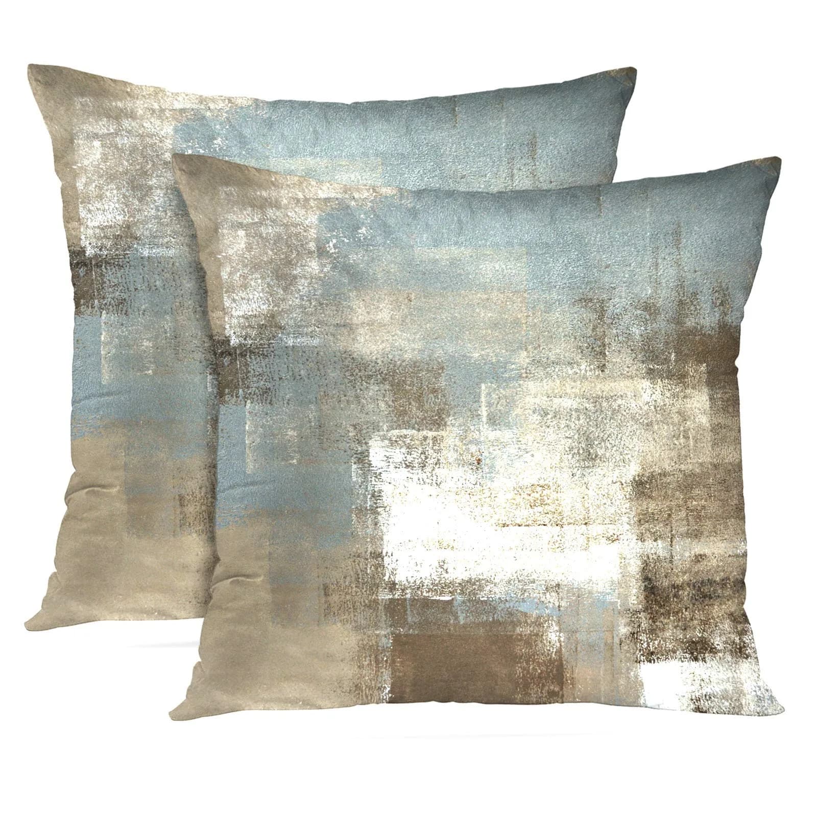 Britimes Velvet Throw Pillow Covers Set of 2, 18 x 18 Inch (45x45 cm) | Modern Abstract Art Print — Grey Beige