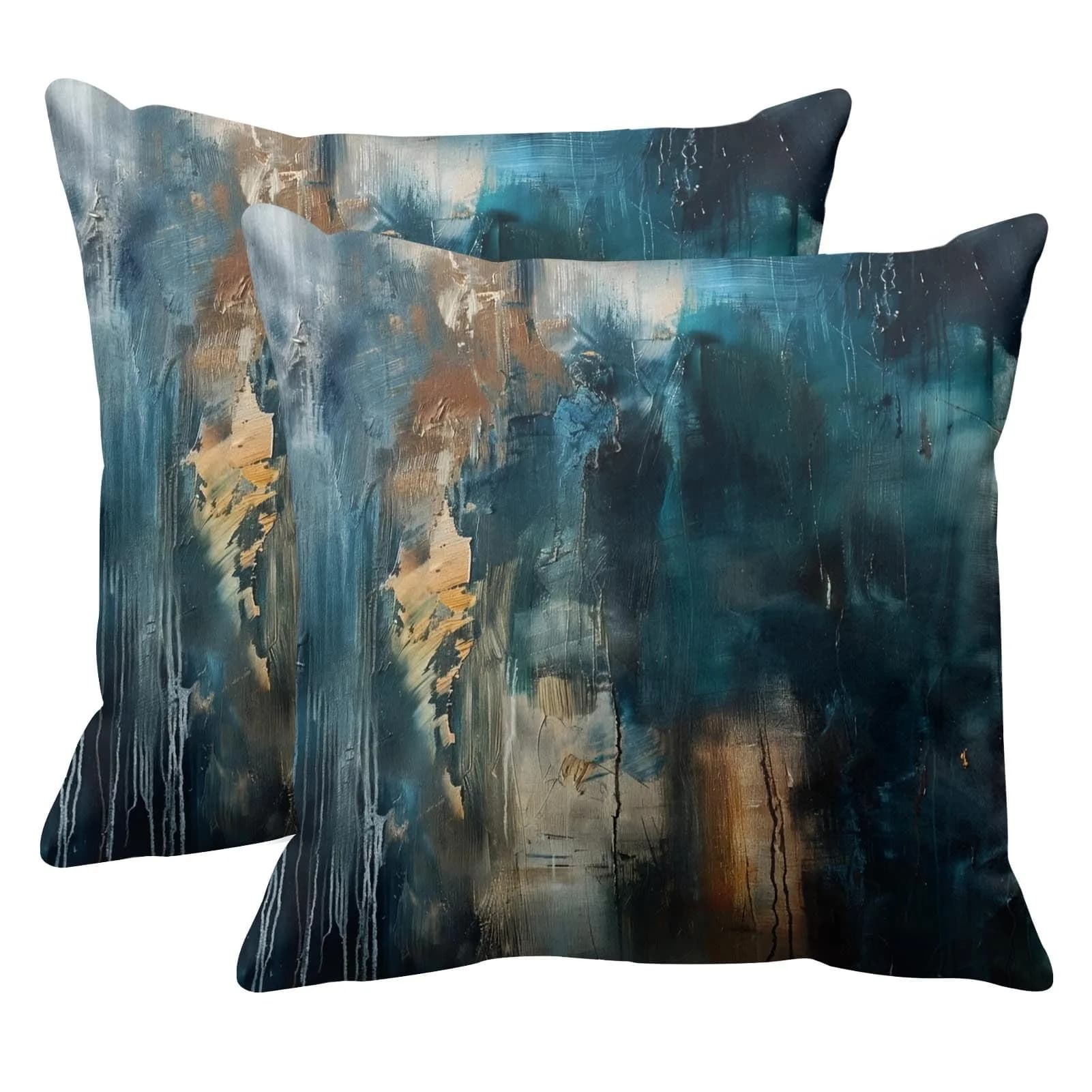 Britimes Velvet Throw Pillow Covers Set of 2, 18 x 18 Inch (45x45 cm) | Modern Abstract Art Print — Teal Black / 18" x 18"