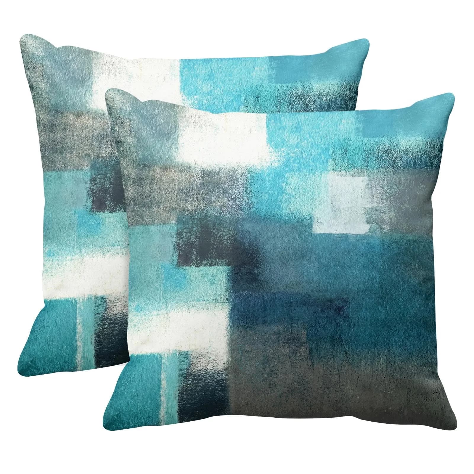 Britimes Velvet Throw Pillow Covers Set of 2, 18 x 18 Inch (45x45 cm) | Modern Abstract Art Print — Teal / 18" x 18"
