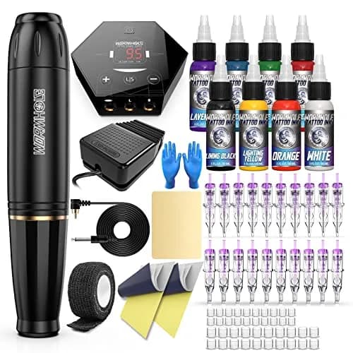 Wormhole Tattoo Gun Kit WTK070 for Beginners | Complete Set with 8x 30ml Ink & 20 Needles thumbnail 1