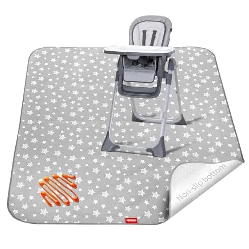 Moonsea Grey Star Splat Mat 107cm x 117cm (42"x46") | Waterproof, Non-Slip, Machine Washable for High Chairs & Playtime thumbnail 1