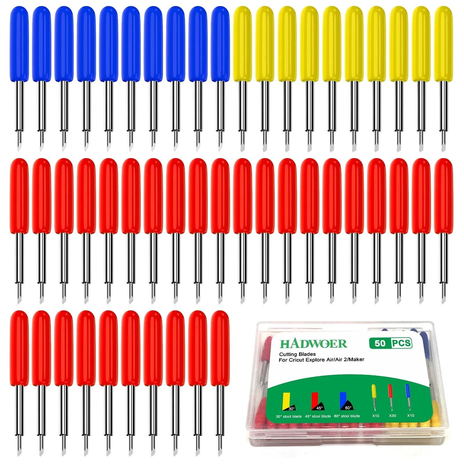 Hadwoer 50PCS Replacement Cutting Blades for Cricut Explore Air/Maker Series 30/45/60 Degree | 50-Piece Pack - main product image