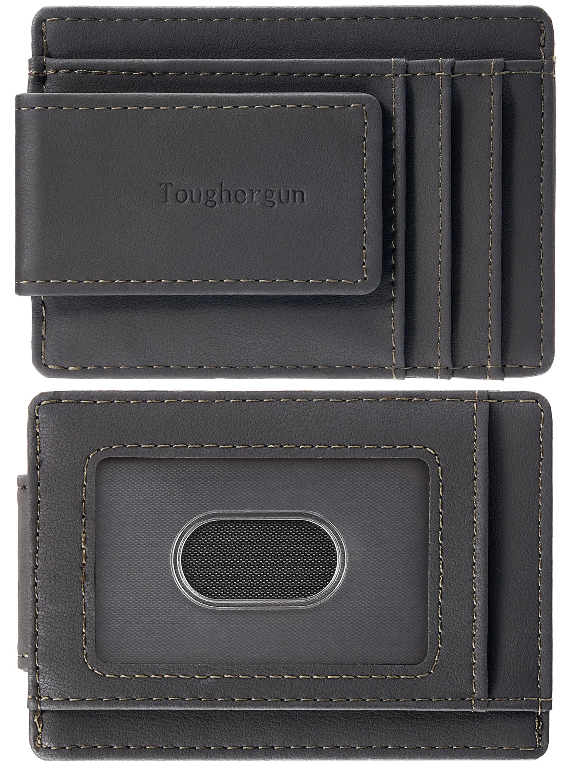 Toughergun Slim Wallet for Men - Steel Grey RFID Blocking Money Clip, Minimalist Front Pocket Credit Card Holder