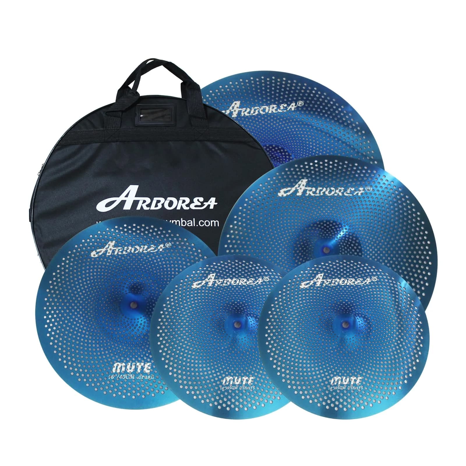 Arborea Low Volume Cymbal Pack Blue Mute 14"hi-hat+16"crash+18"crash+20"ride 5 Pieces | Stainless Steel