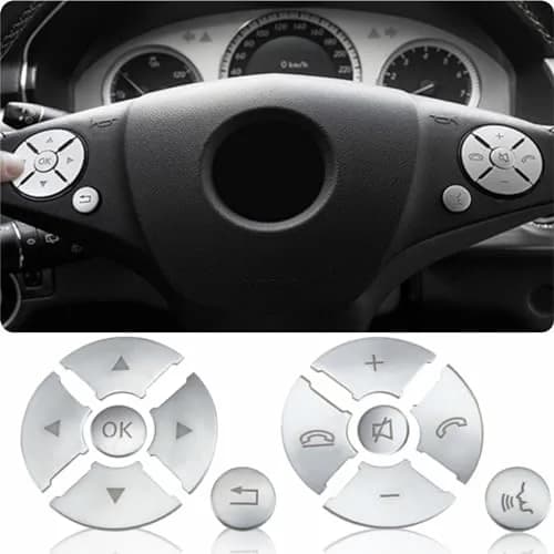 Asrnten Car Steering Wheel Button Trim Inner Decoration Silver | Compatible with Mercedes Benz Models thumbnail 1