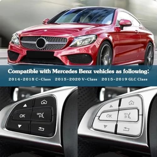 Asrnten Silver Steering Wheel Button Trim | Compatible with Mercedes Benz W205 X205 (70-120c) thumbnail 3
