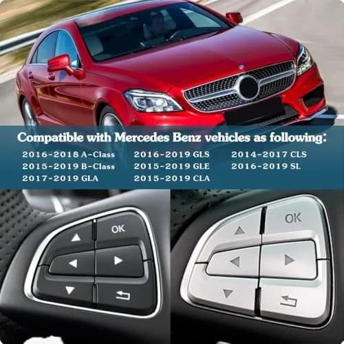 Asrnten Car Steering Wheel Button Trim Inner Decoration Silver | Compatible with Mercedes Benz GLA CLA GLS GLE CLS SL A B Class thumbnail 3