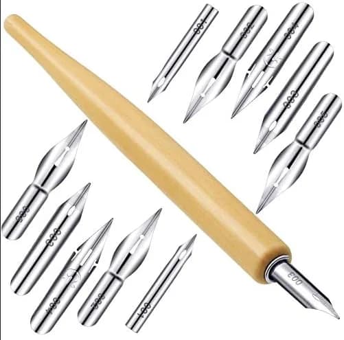 OIXXAF 11-Piece Comic Pen Nib Set with Wooden Holder | Drawing & Calligraphy Essentials