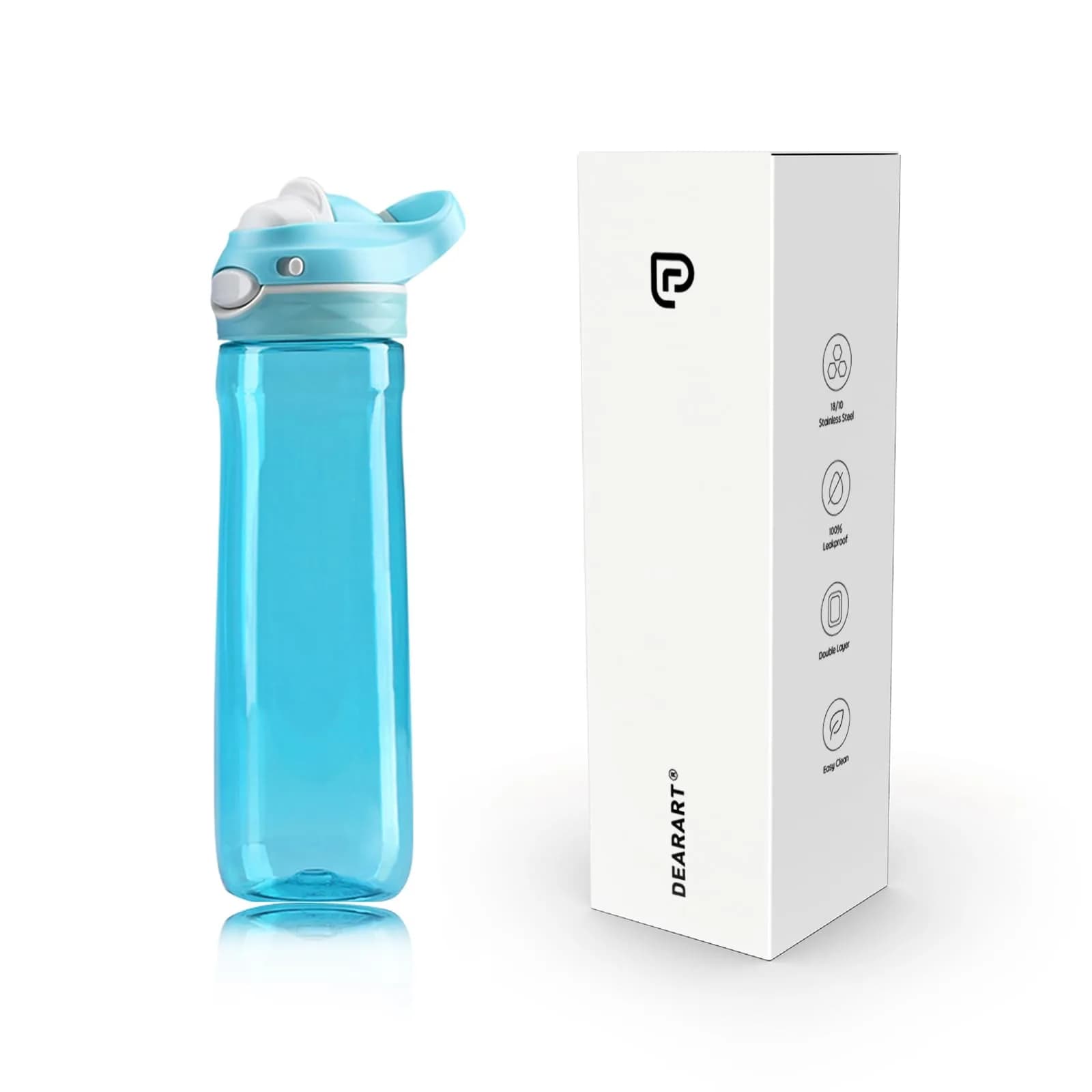 DEARART 750ml (25.4oz) Grey Water Bottle with Hidden No Straw Flip Top | Leakproof Lock Button Handle — Sky