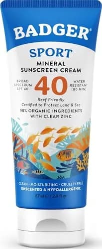 Badger Sport Mineral Sunscreen SPF 40 87ml (2.9 fl oz) | Reef Safe, 98% Organic, Water Resistant 80 Min thumbnail 1