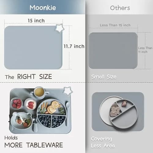 Moonkie Silicone Placemats for Baby & Kid, 2 Packs, 40cm x 30cm (15.7" x 11.7") | Stain-Proof, Non-Slip Toddler Food Mats thumbnail 5