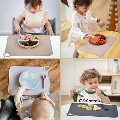 Moonkie Silicone Placemats for Baby & Kid, 2 Packs, 40cm x 30cm (15.7" x 11.7") | Stain-Proof, Non-Slip Toddler Food Mats thumbnail 3