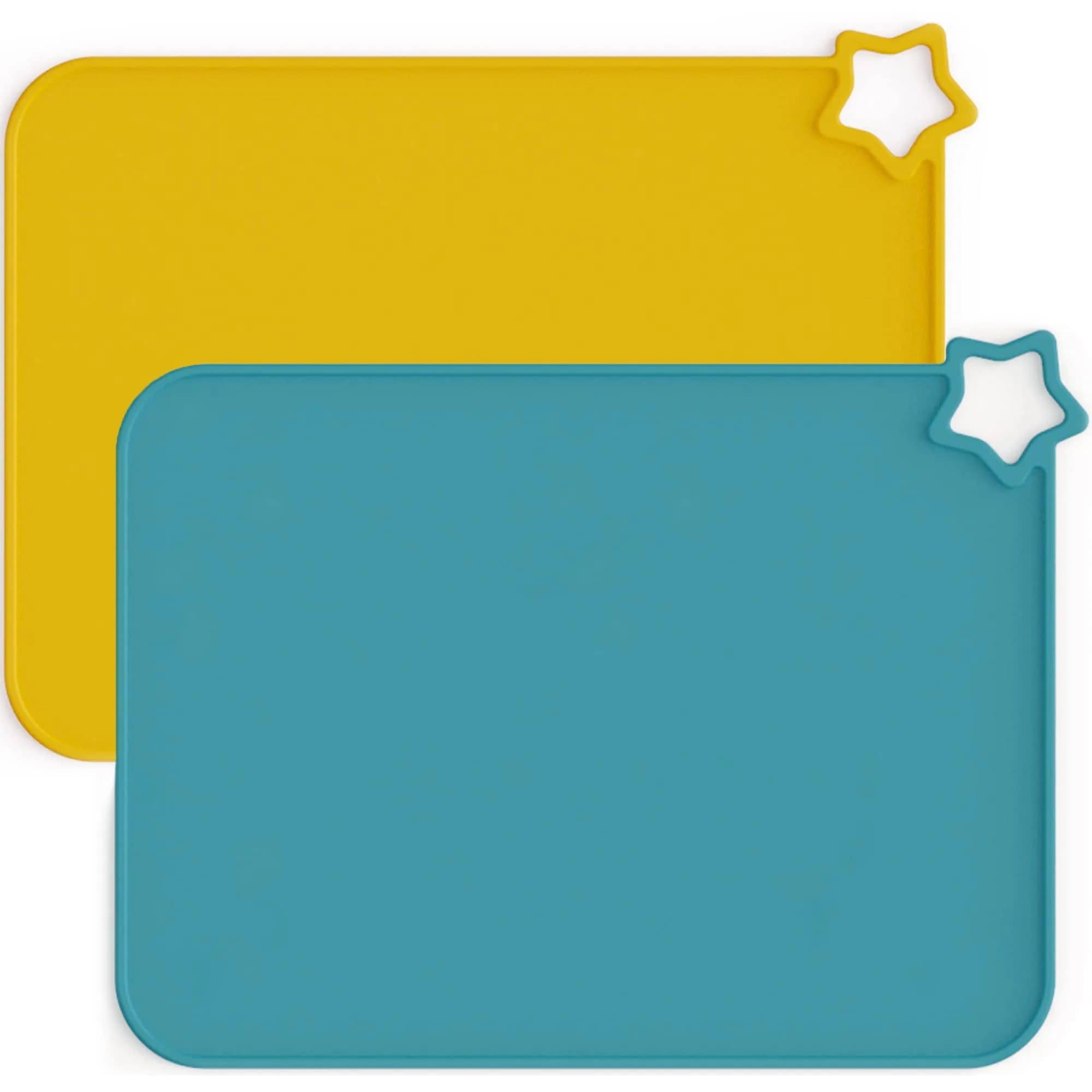 Moonkie Silicone Placemats for Baby & Kid, Teal/Mustard 2-Pack | Stain-Proof Non-Slip Toddler Food Mats Eating Table Mat