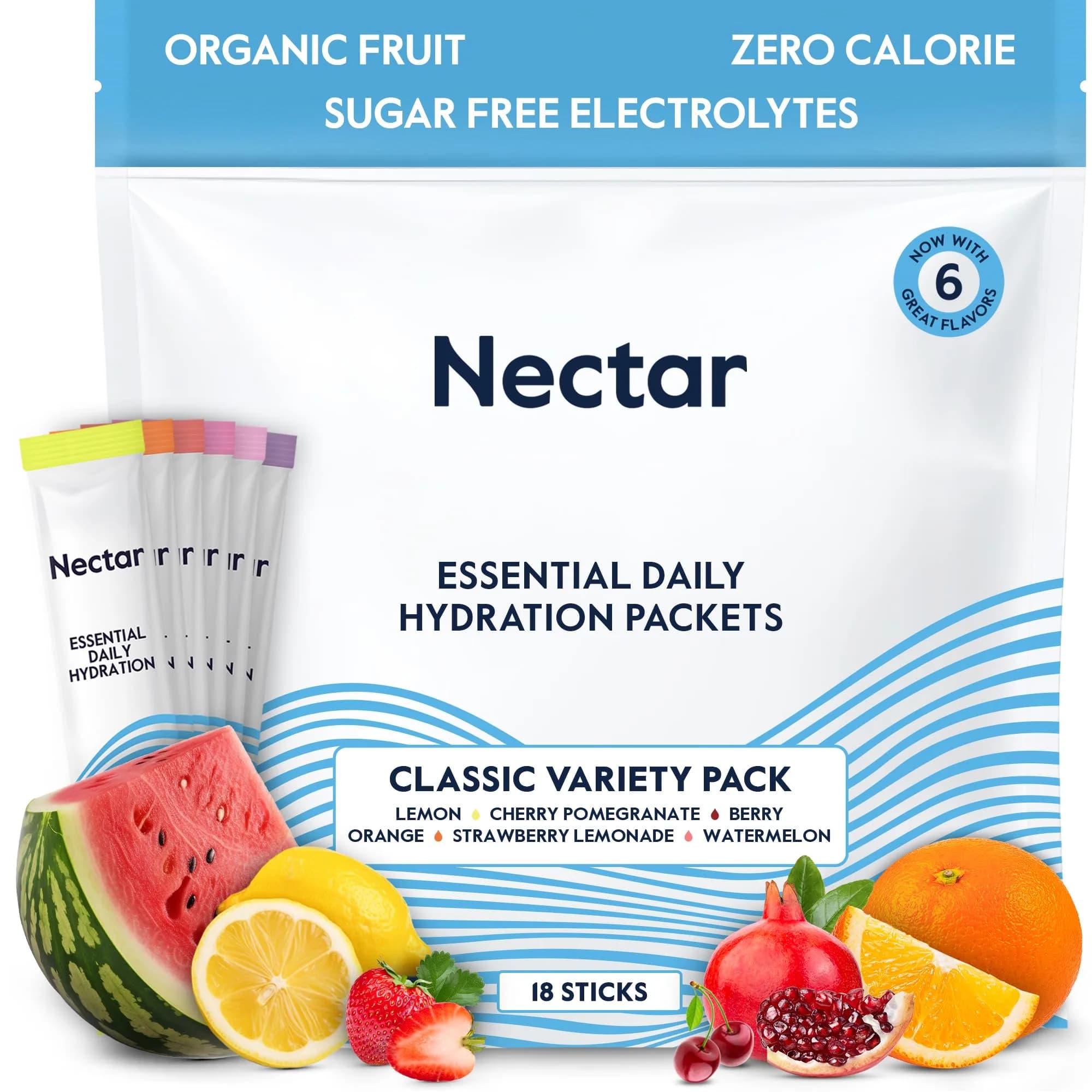 Nectar Hydration Powder Packets Watermelon Flavor, 30 Servings | Organic Fruit Electrolytes for Rapid Hydration — Variety Pack