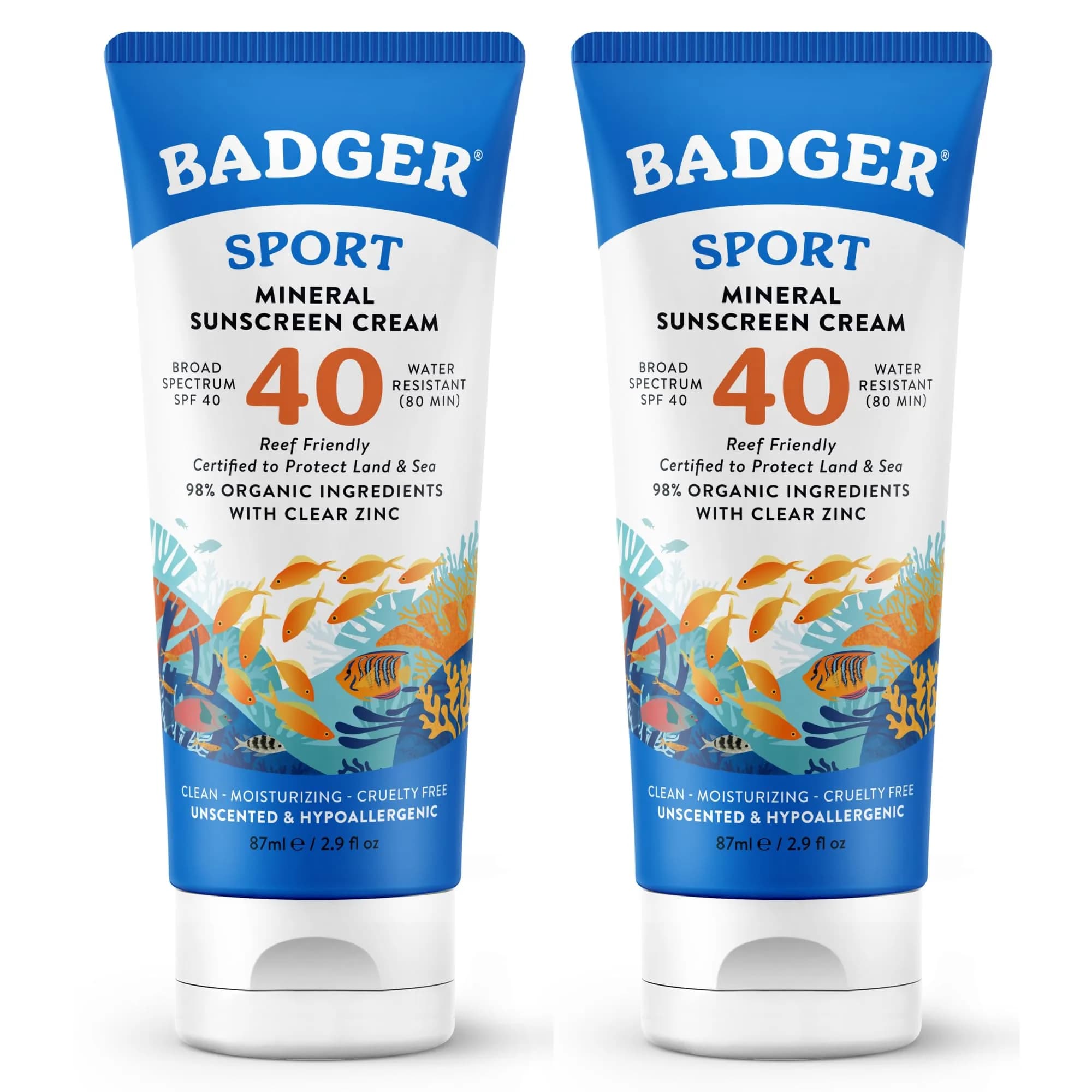 Badger Sport Mineral Sunscreen SPF 40 8.7 fl oz (2.9 fl oz x 3) | Reef Safe, 98% Organic, Water Resistant 80 Min — 2.9 Fl Oz / Tube