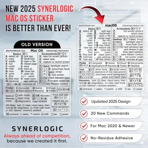 Synerlogic Mac OS Shortcuts Sticker for MacBook Air/Pro | Laminated Vinyl Keyboard Cheatsheet | macOS Commands (Clear/Black) thumbnail 4