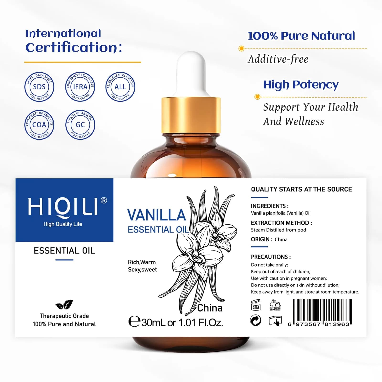 HIQILI Vanilla Essential Oil, 1 Fl Oz (30ML) | Pure & Natural Aroma for Diffusers & DIY thumbnail 8