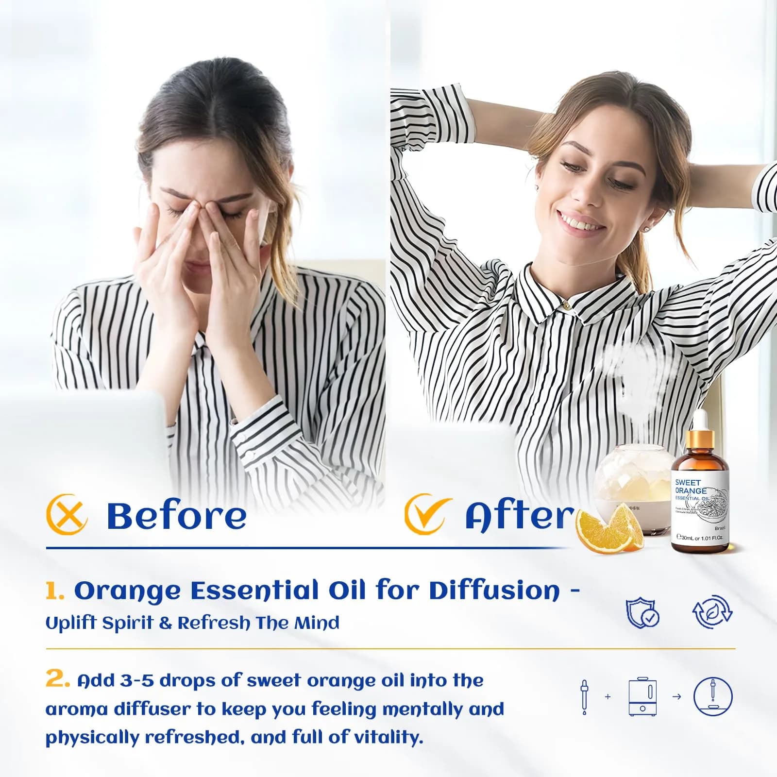 HIQILI Sweet Orange Essential Oil 30mL (1 fl oz) | Pure & Natural Aromatherapy Grade thumbnail 2