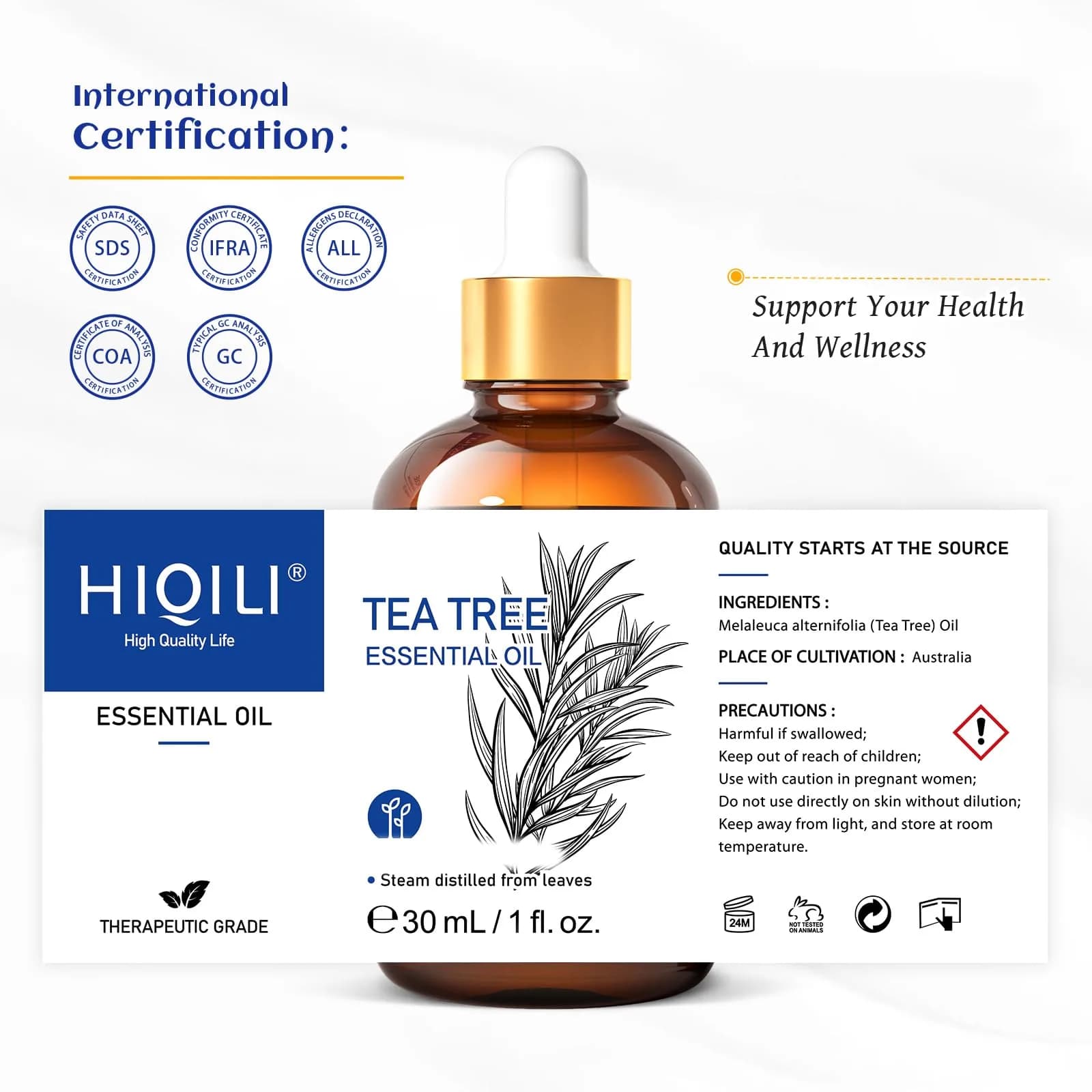 HIQILI Tea Tree Essential Oil 1.01 Fl Oz (30ml) | Pure & Natural for Skin, Hair, Nails, Diffuser & DIY thumbnail 8