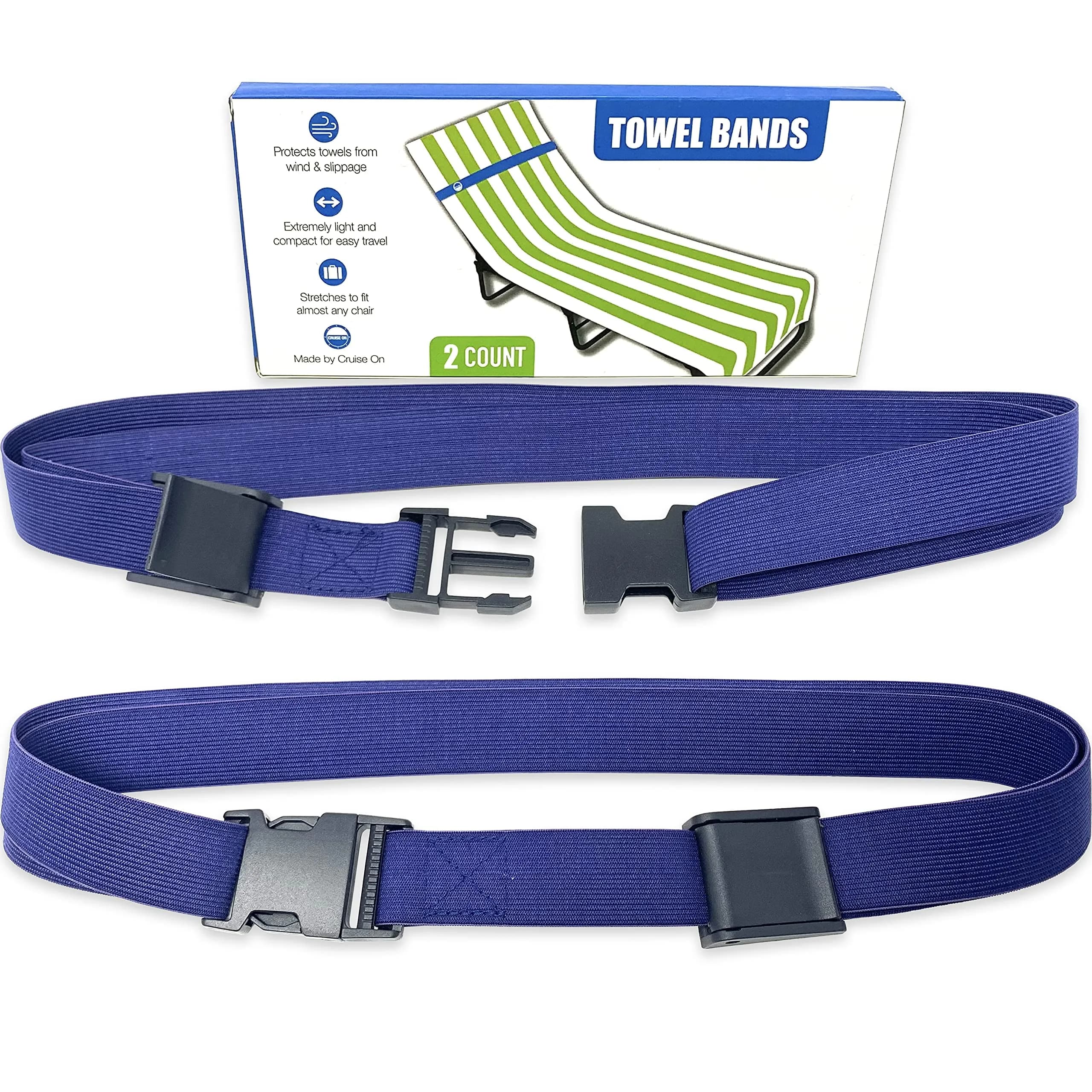 Cruise On Towel Bands for Cruise Chairs 4 Pack | Blue & Teal, Latex-Free, Lounge Use — Extendable Blue Clasps ( )