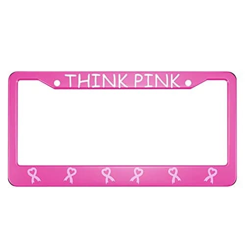 HOSNYE Pink Ribbon License Plate Frame 12x6 Inch | Caring for Women's Health Metal Cover thumbnail 1