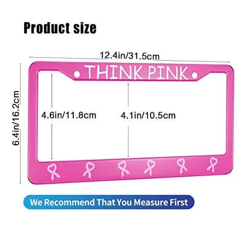 HOSNYE Pink Ribbon License Plate Frame 12x6 Inch | Caring for Women's Health Metal Cover thumbnail 2