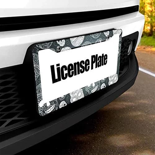 HOSNYE Black and White Sugar Skull License Plate Frame 12x6 Inch | Day of the Dead Car Decor for Women Men thumbnail 5