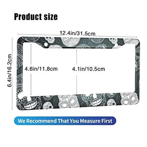 HOSNYE Black and White Sugar Skull License Plate Frame 12x6 Inch | Day of the Dead Car Decor for Women Men thumbnail 2