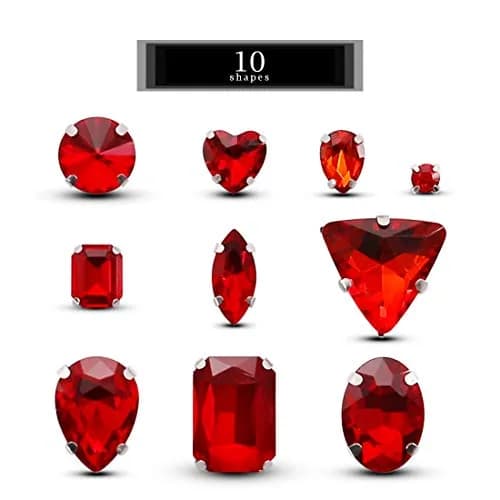 TANOSII Mixed Shapes Glass Sew-On Rhinestones 100 PCS | Crystal Gems with Silver Claw for Jewelry Crafts Clothes Shoes Costume Garment Red thumbnail 2